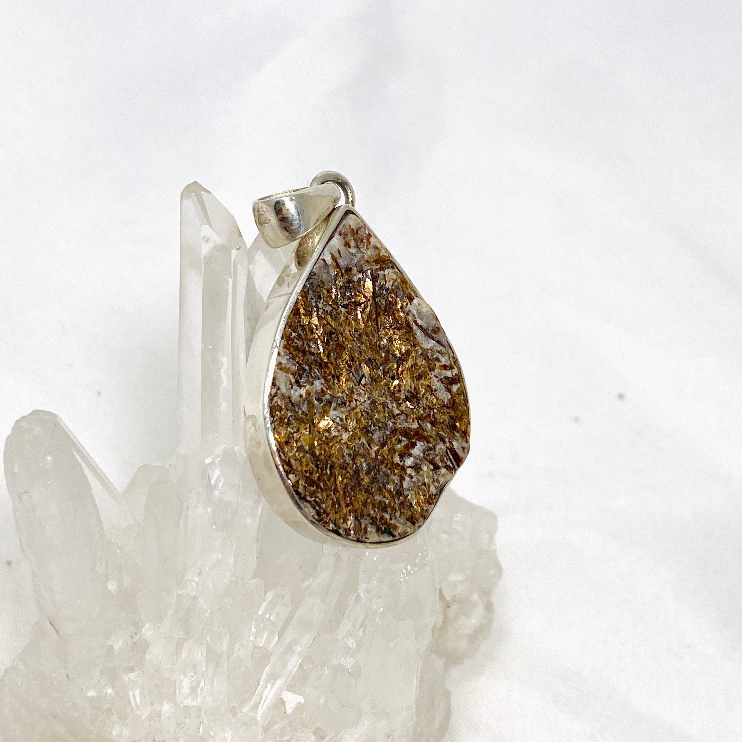 Natural Raw Golden Astrophyllite Pendant Necklace - Unique Healing Crystal Jewelry for Meditation & Spiritual Energy - Perfect for Yoga, Reiki & Chakra Balancing