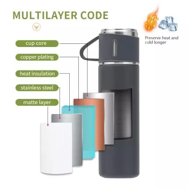 Premium Sambhua Stainless Steel Vacuum Insulated Water Bottle & Coffee Tumbler Set (500ml) - 3-Piece Hot & Cold Travel Mug Gift Box for Office, Gym, Hiking & Outdoor Activities | BPA-Free Black Thermal Flask