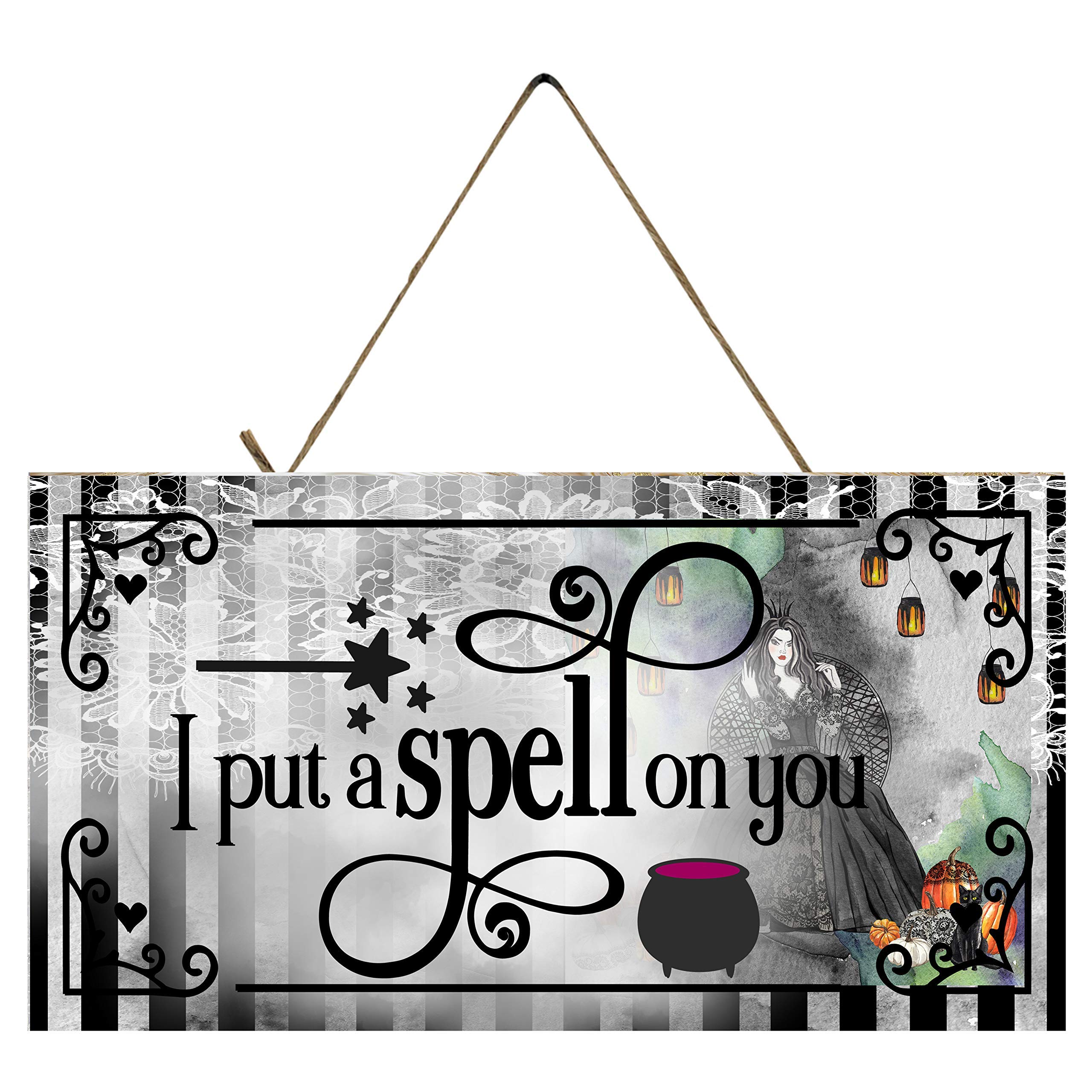 Twisted R Design 'I Put a Spell on You' Halloween Wooden Wall Sign - Handmade Funny Home Decor for Living Room, Bedroom & Kitchen - 10x5 Inch Rustic Farmhouse Decor - Perfect for Halloween Party, Spooky Home Decor & Gift Idea