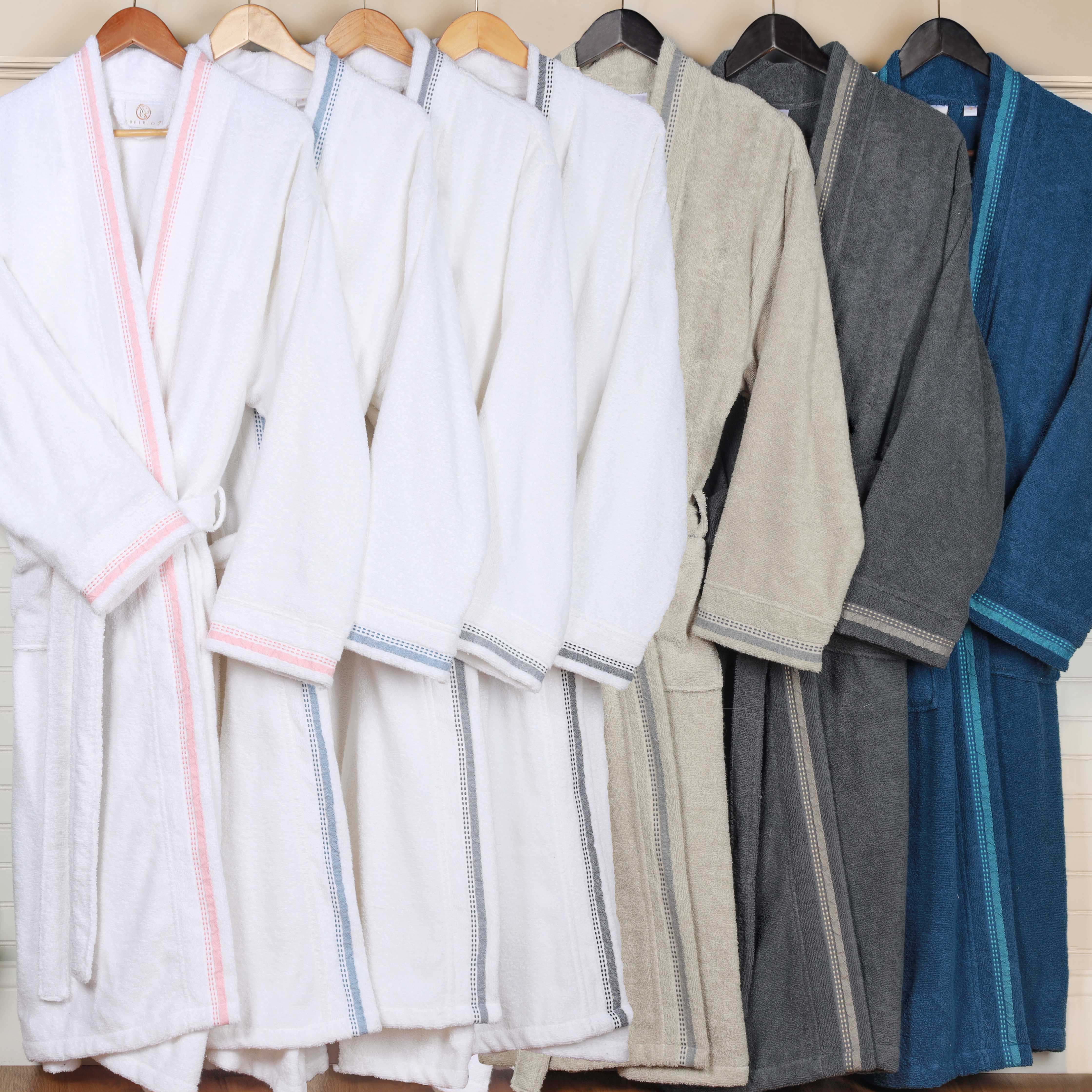 Unisex Cotton Terry Kimono Bathrobe with Embroidery - Soft & Absorbent Bath Robe for Spa, Hotel, Home Relaxation & Gift Giving