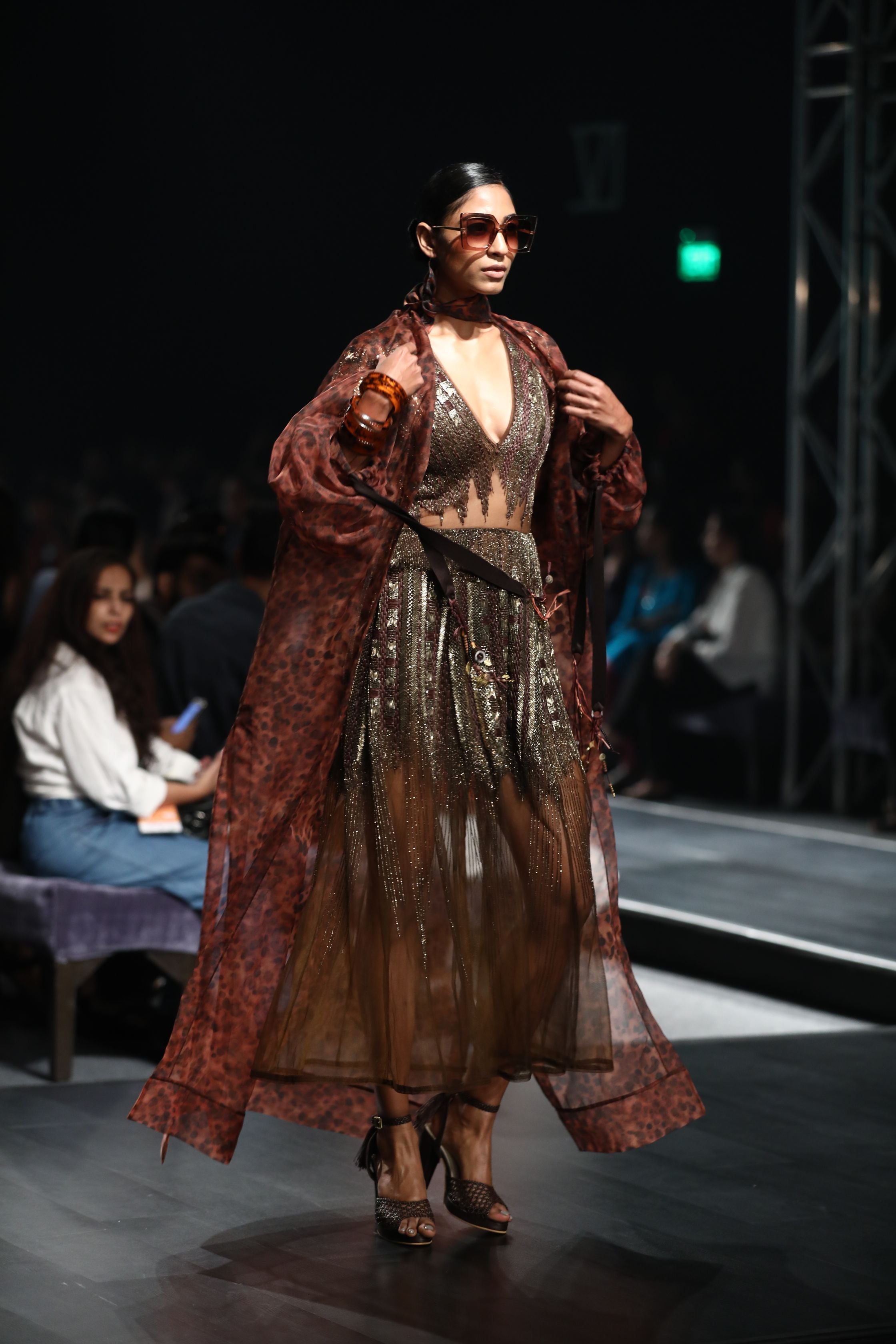 Chocolate Brown Gold Embellished Dress for Women - Elegant Handcrafted Party Gown for Evening Events, Weddings & Special Occasions