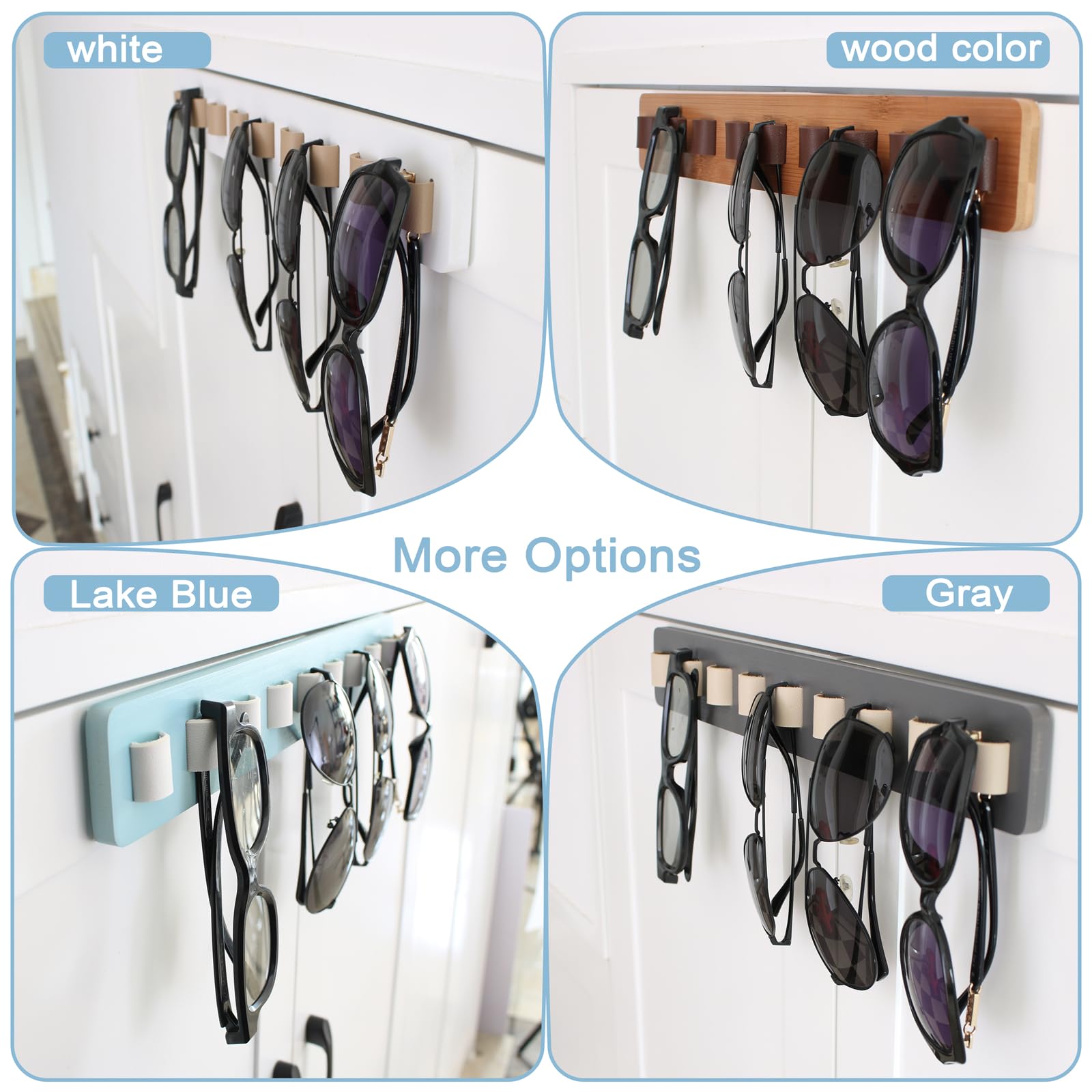 Wooden Wall Mounted Sunglasses Organizer - Sunglass Holder & Glasses Rack for Home Decor (White, 1pc) - Perfect for Bedroom, Bathroom & Entryway Organization