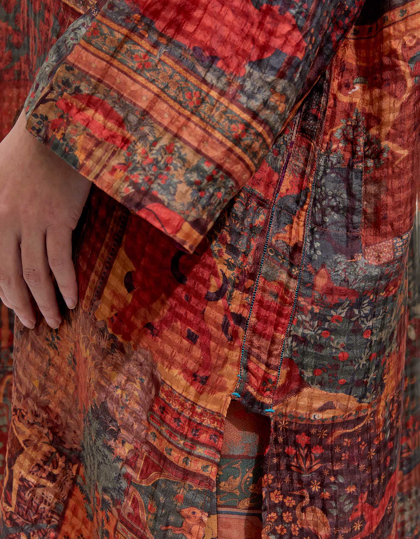 Firoza Kurta Silk Check Terracotta - Elegant Indian Women's Silk Tunic Top for Festivals, Weddings & Special Occasions