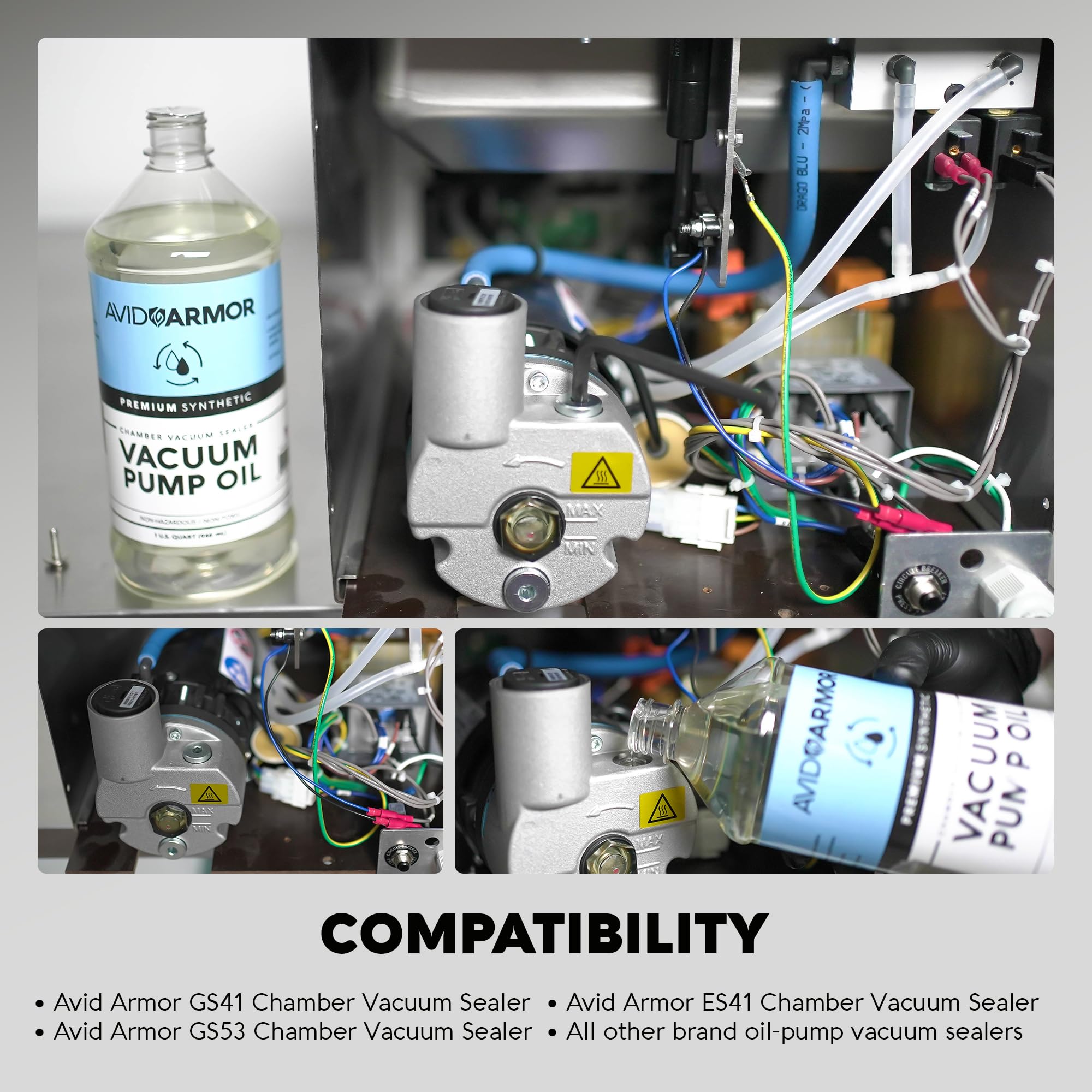 Avid Armor Premium Synthetic Vacuum Pump Oil - High-Performance ISO 46 Viscosity, 32 oz (1 Quart) for Chamber Vacuum Sealers | Long-Lasting Lubricant for Food Packaging, Sous Vide, and Commercial Vacuum Sealing Applications