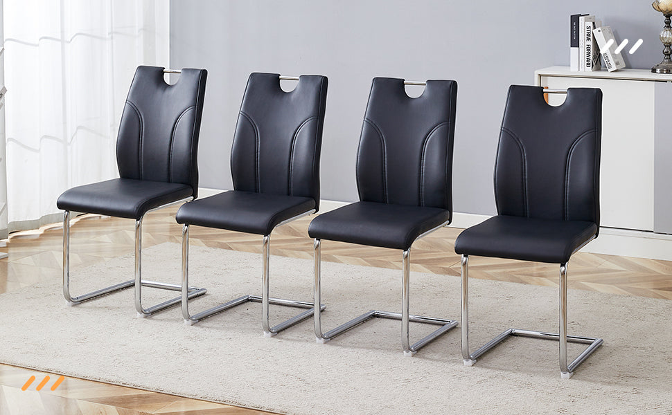 Modern Black PU Dining Chairs Set of 6 - Waterproof Leather Upholstered Chairs with Silver Metal Legs for Kitchen, Restaurant, Office & Conference Room - Elegant & Durable Seating Solution for Home & Commercial Use