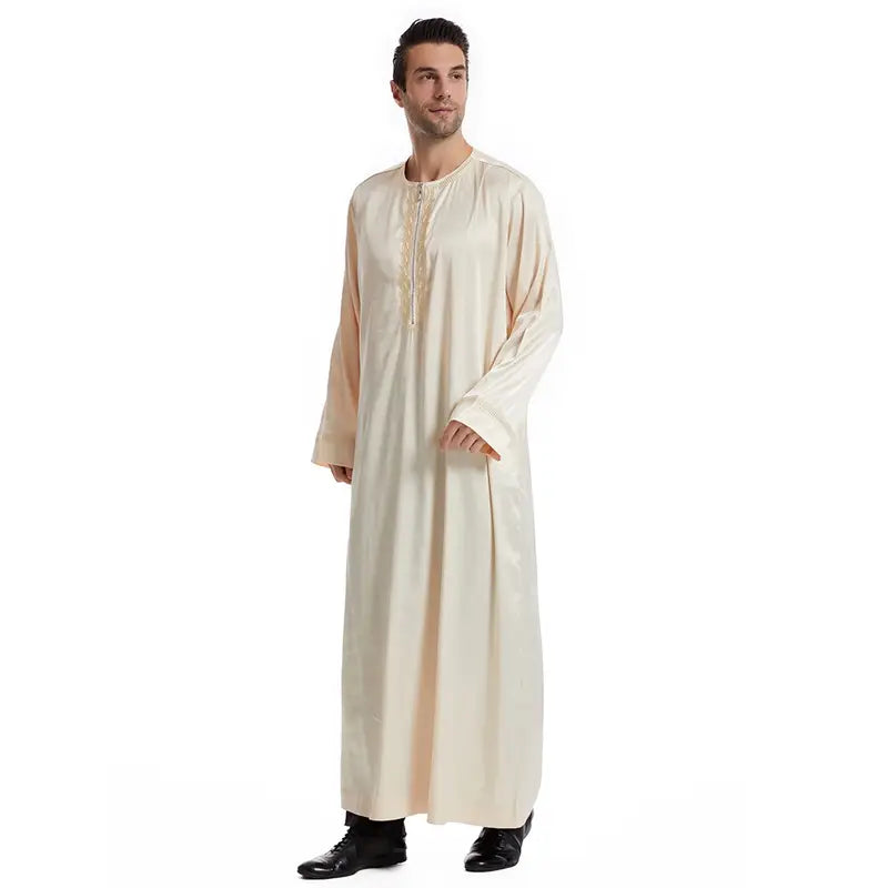 Premium Middle Eastern Arab Men's Thobe with Front Zipper - Traditional Islamic Robe for Eid, Wedding & Daily Wear - Comfortable Long Dress for Special Occasions & Prayer