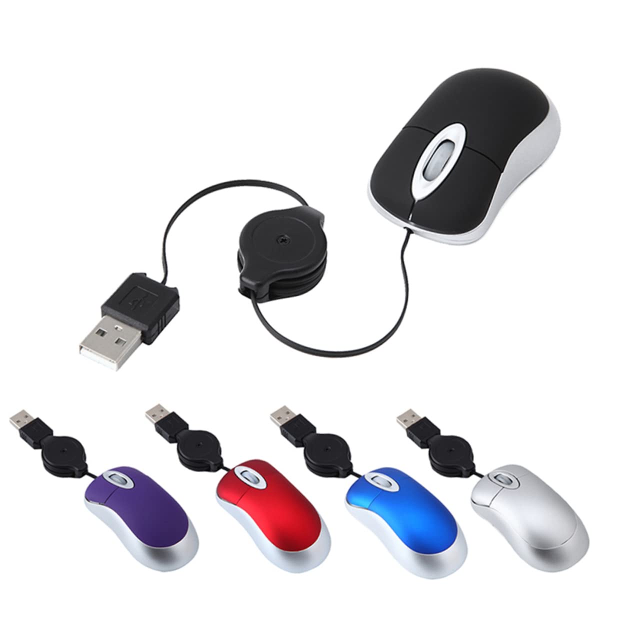 Housoutil 2-Pack Wired Computer Mice - 1600DPI High Precision Ergonomic Mini Mouse for Laptop, Notebook, PC - Portable USB Mouse for Left & Right Hand Users - Ideal for Office, Gaming, and Travel Use