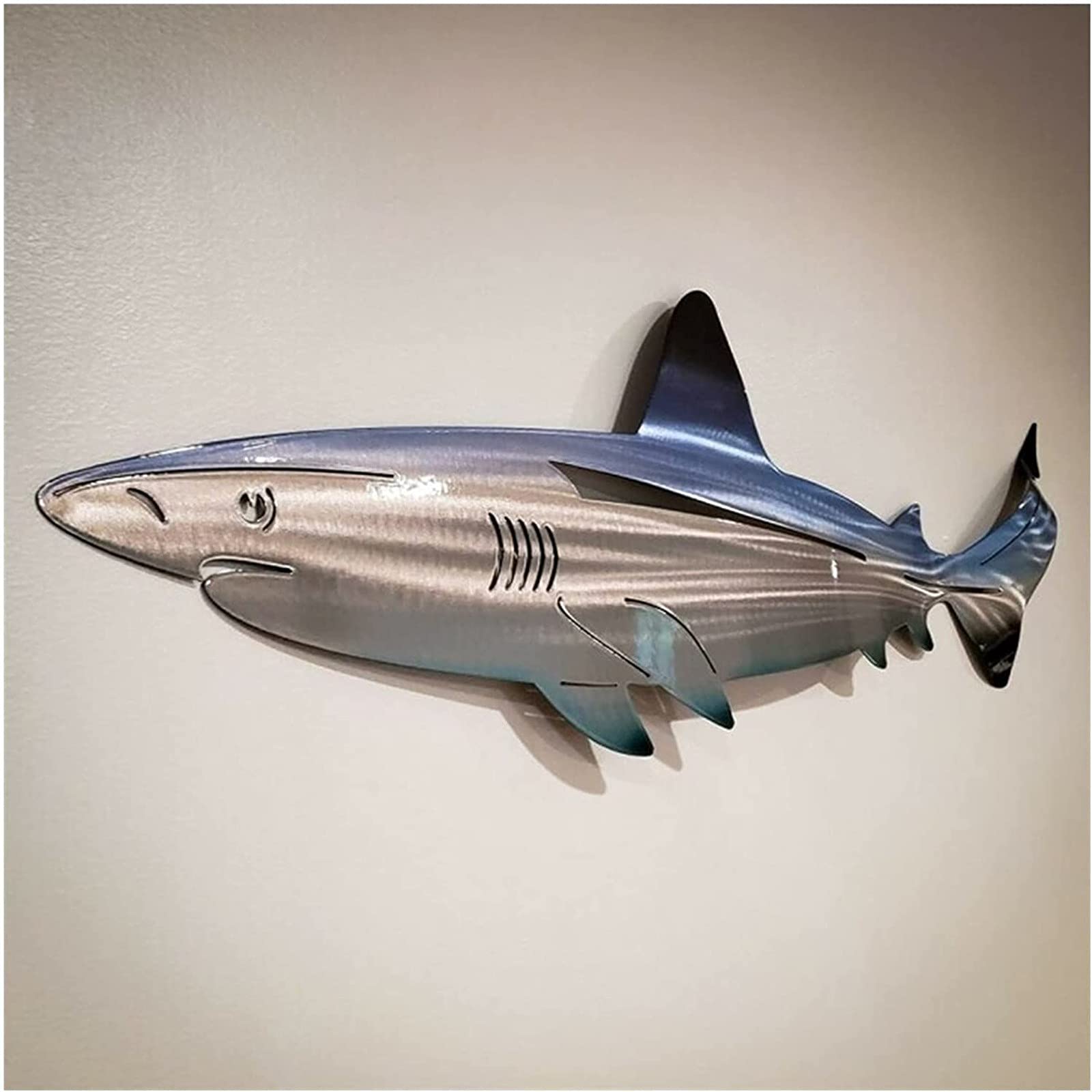 Shark Wall Art Decor - Wood & Metal Ocean Sculpture for Home & Patio
