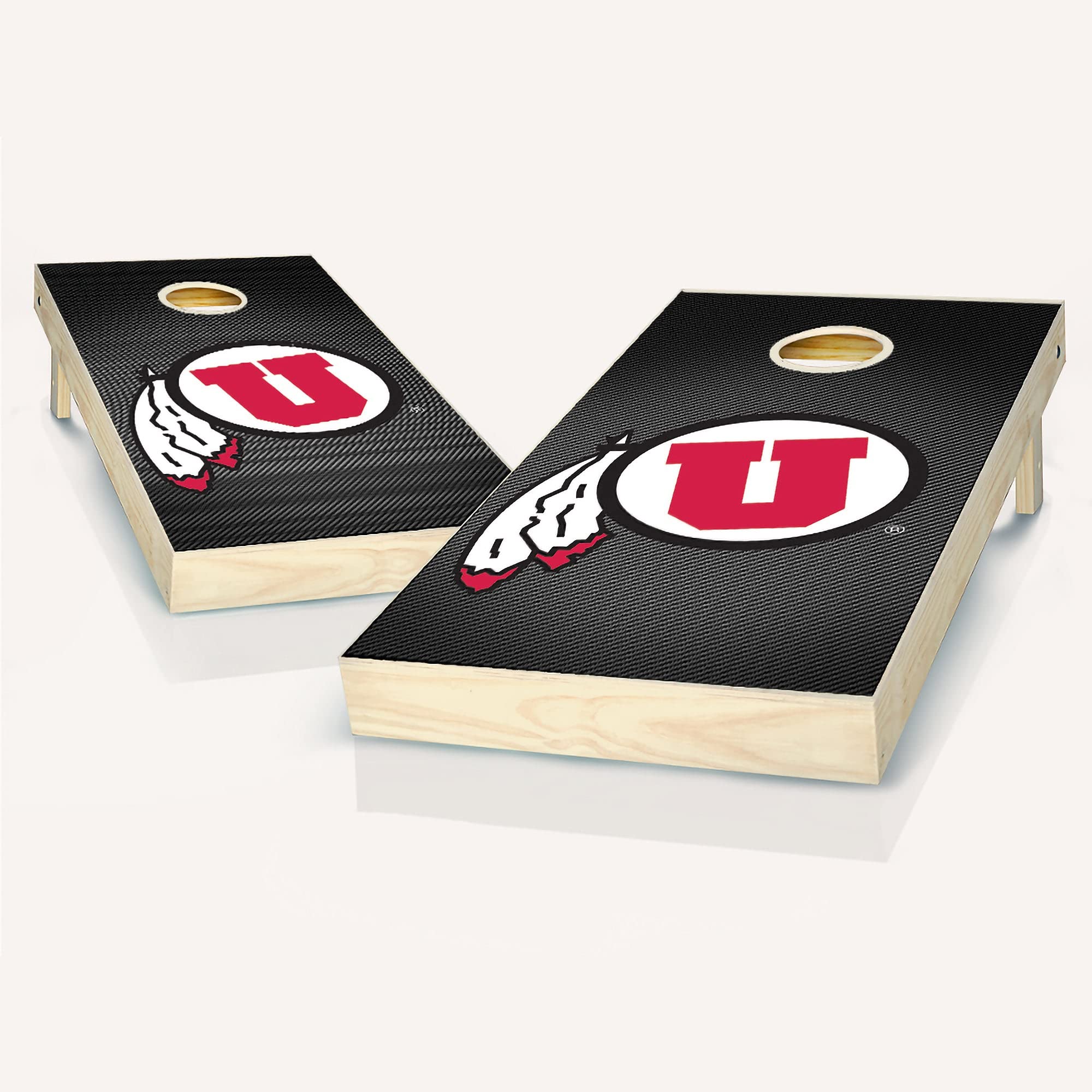 Premium Utah Slanted Look Cornhole Game Set - 2 Wooden Boards & 8 Bean Bags for Outdoor Parties, Tailgating, and Backyard Fun - Complete Cornhole Set with Carrying Case