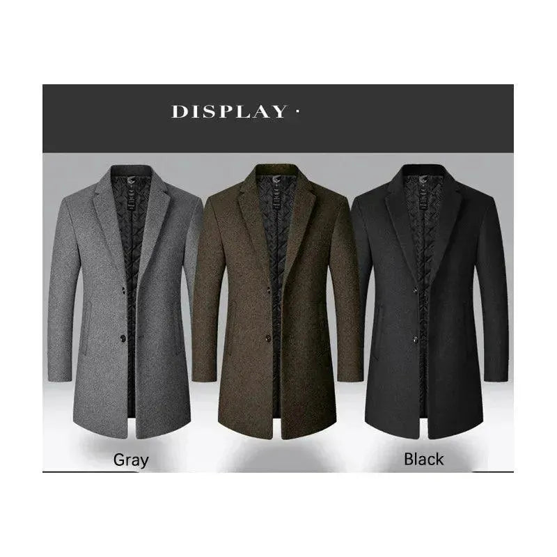 Premium Solid Wool Men's Winter Coat - Warm & Stylish Outerwear for Business, Travel & Formal Occasions