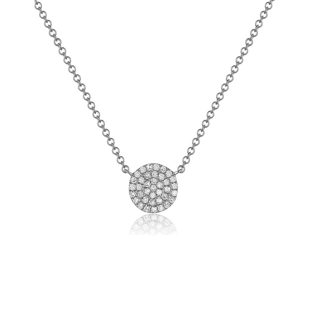 16+2 0.12 Carat Diamond Pave Disc Necklace - Elegant Layering Piece for Women, Perfect for Weddings, Anniversaries & Special Occasions