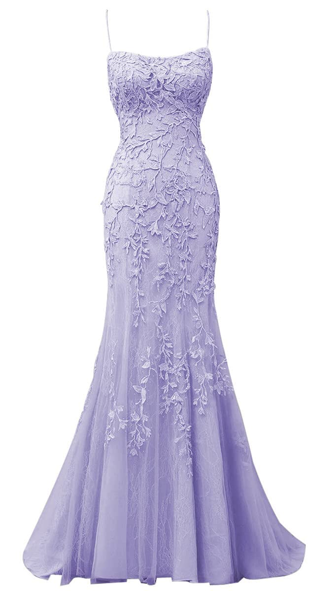 Elegant Women's Spaghetti Strap Mermaid Prom Dress with Lace Applique & Tulle - Backless Formal Evening Gown for Homecoming, Wedding, Party & Special Occasions