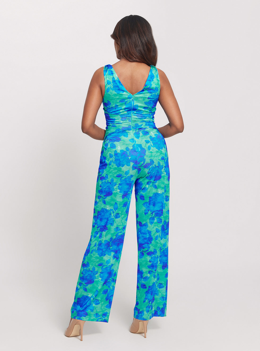 Eco Blue Floral Print Emily Jumpsuit for Women - Sustainable Fashion Romper with Pockets | Perfect for Summer Outfits, Beach Vacations & Boho Chic Style