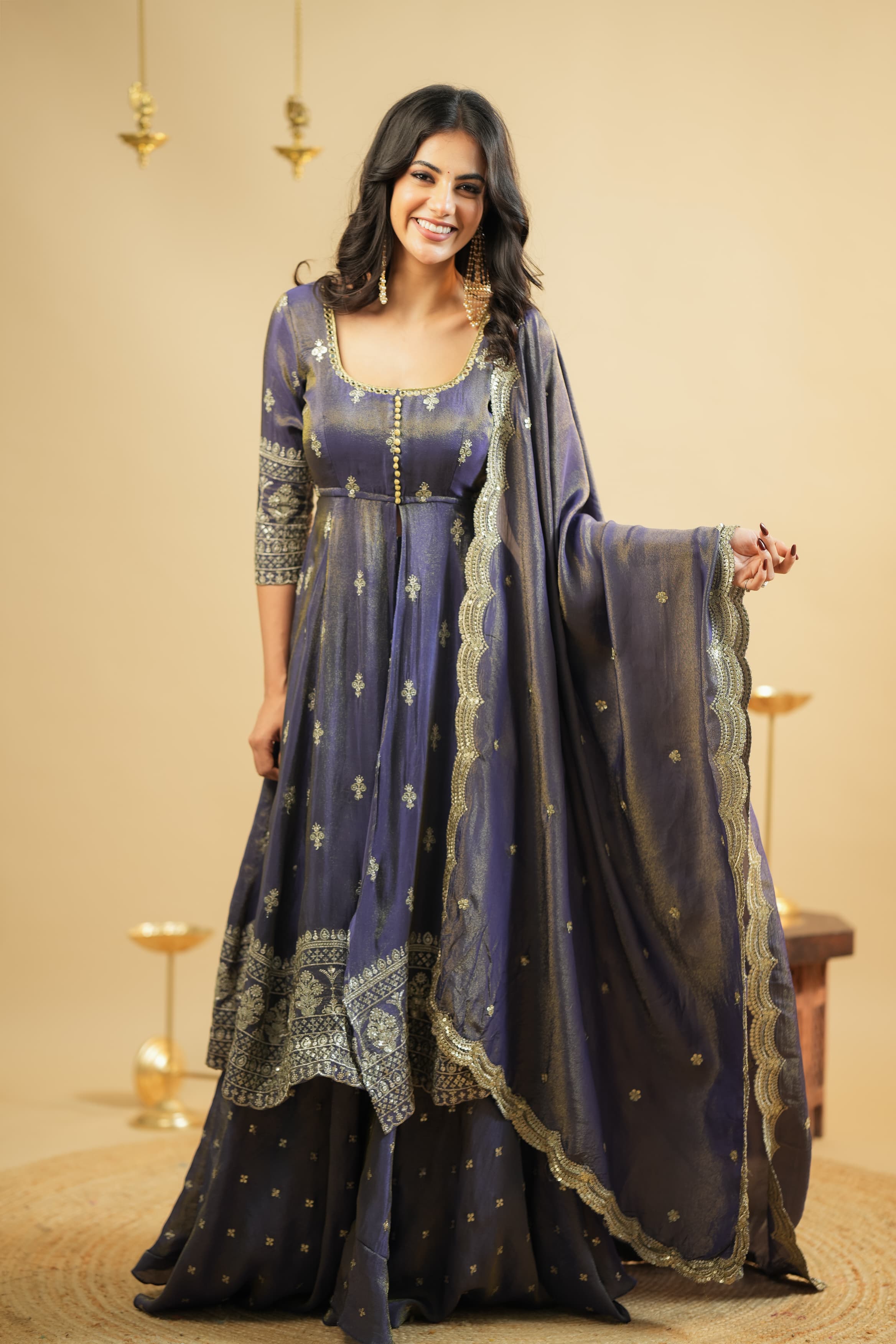 Premium Swastik Embroidered Anarkali Dress with Skirt Set - Elegant Indian Ethnic Wear for Festivals, Weddings & Special Occasions