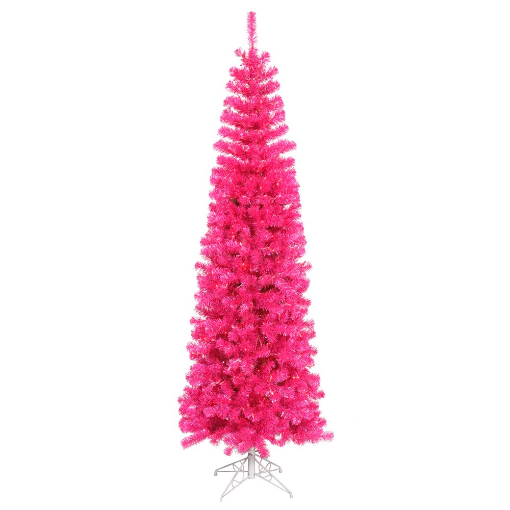 Vickerman 4.5-Ft Pre-Lit Pink Pencil Christmas Tree with 150 Mini LED Lights | Hot Pink Artificial Holiday Decor for Home, Office & Party Decoration