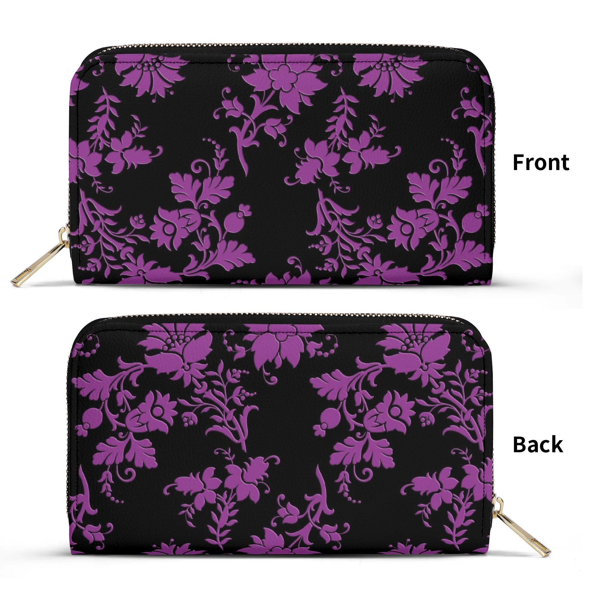 Gothic Purple Floral Leather Wallet for Women - Elegant RFID Blocking Bifold Wallet - Perfect for Daily Use, Travel, and Gift Giving