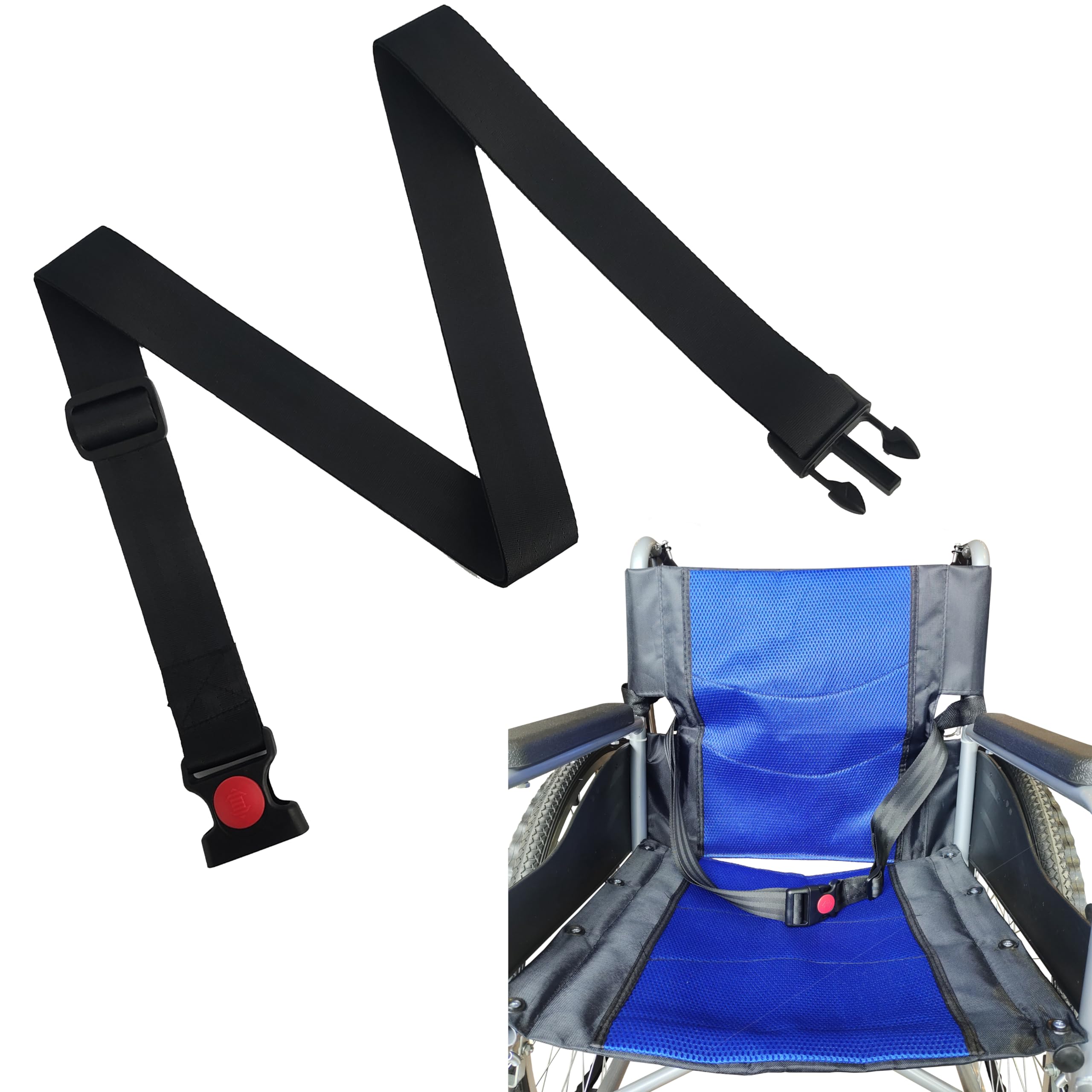 80’’ Adjustable Wheelchair Safety Strap Seat Belt - High Chair Safety Harness for Elderly, Adults & Children - Patient Care Security Belt (Black) | Ideal for Home Care, Hospitals & Mobility Assistance