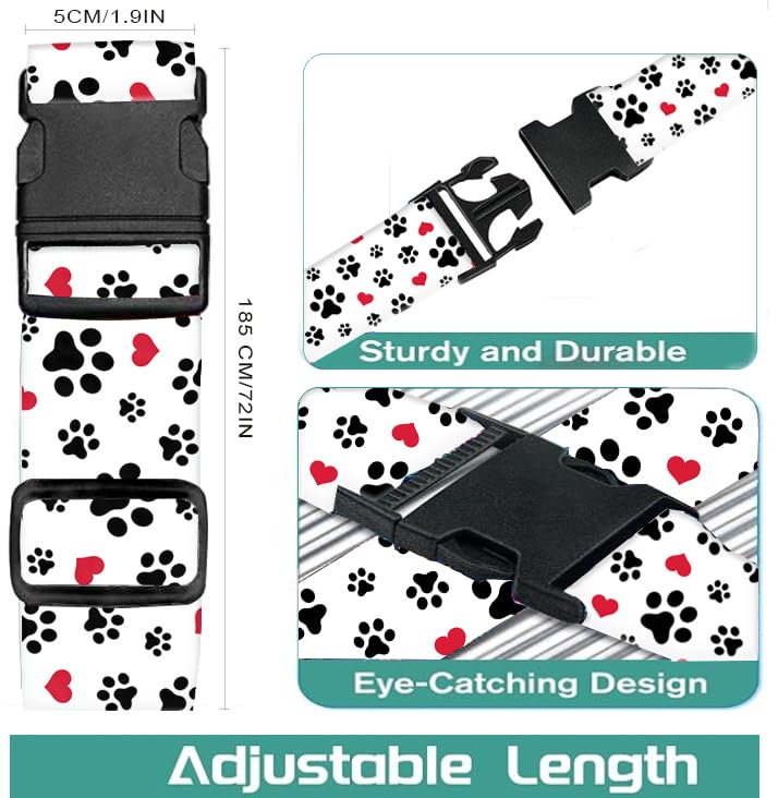 Adjustable Heavy Duty Luggage Straps for Suitcases - Quick-Release Buckle Travel Belt Accessories with Cute Dog Paws Design - Perfect for Air Travel, Vacation & Business Trips