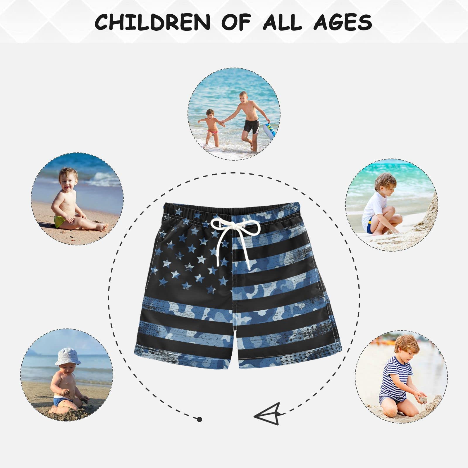 **Senya Boys Swim Trunks - USA Flag & Desert Camo Beach Board Shorts for Kids & Toddlers | Quick-Dry Swimwear for Pool, Beach & Summer Activities**