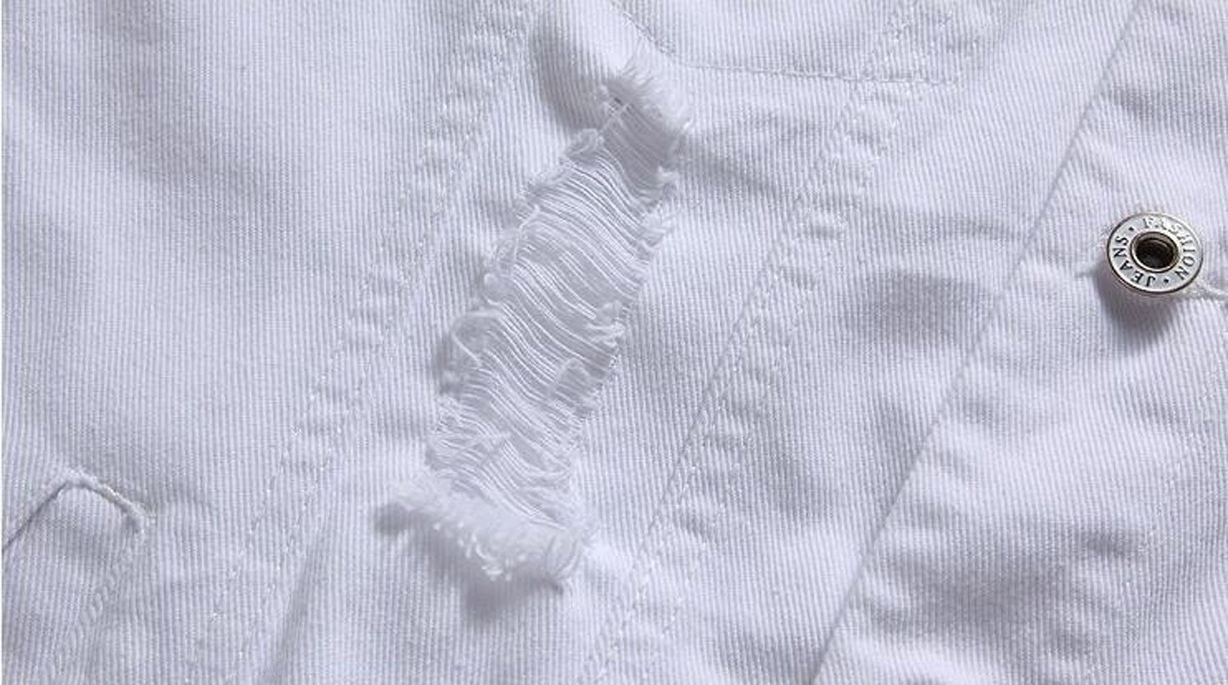 Faith Men's White Distressed Denim Vest - Sleeveless Jacket with Ripped Holes (Medium) - Perfect for Casual Outfits, Summer Streetwear & Layering Looks