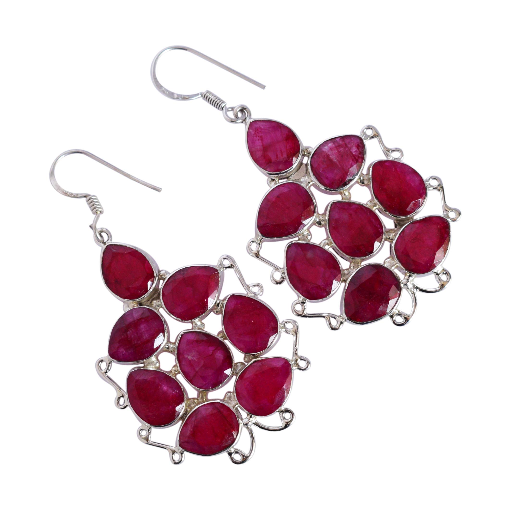 Natural Corundum Ruby Gemstone 925 Sterling Silver Dangle Earrings | Handmade Women's Jewelry Gift for Birthday, Anniversary & Special Occasions