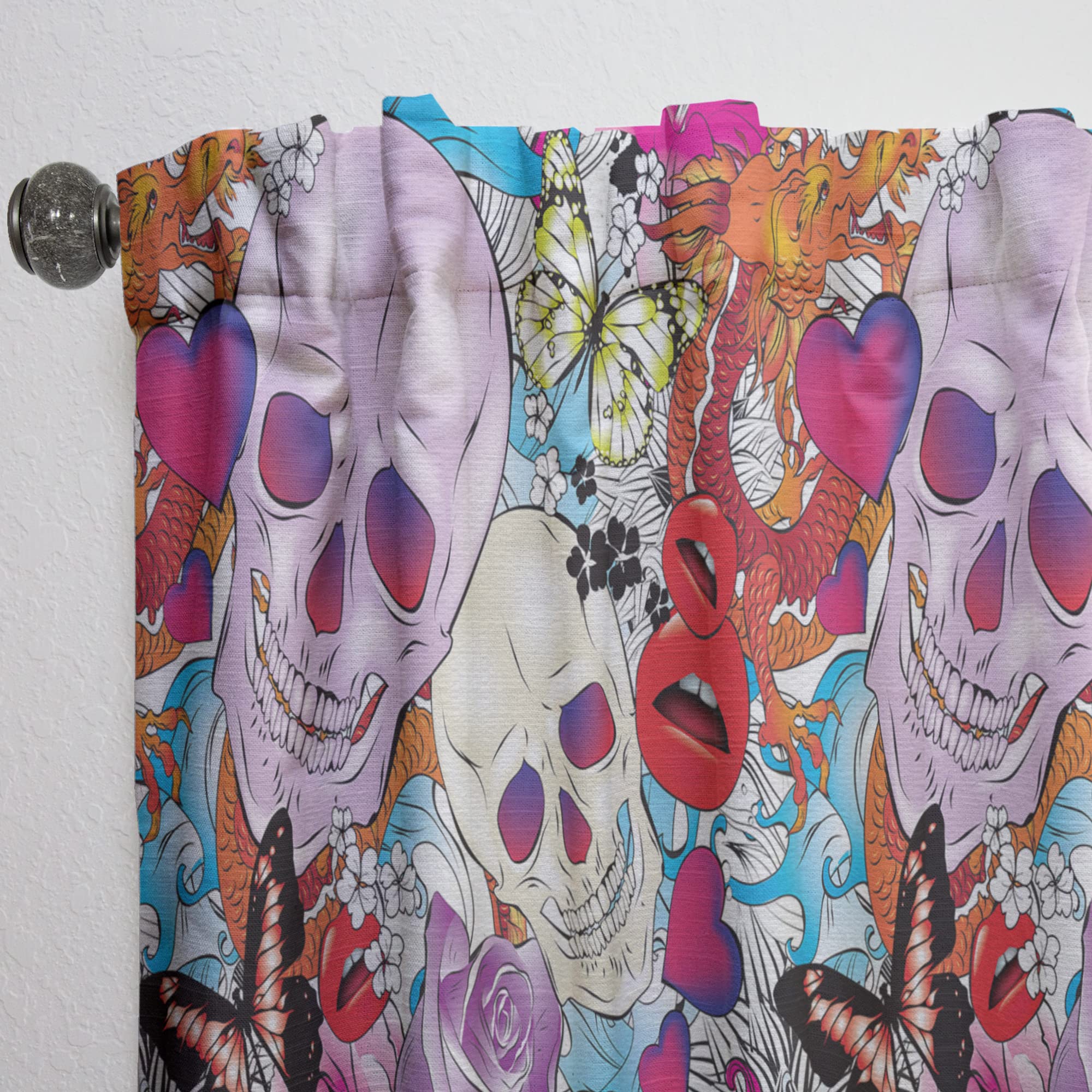 DesignQ Thermal Insulated Blackout Curtains - Gothic Floral Skull Print Single Panel (52x120 Inches) for Bedroom & Living Room - Perfect for Home Decor, Privacy & Light Blocking