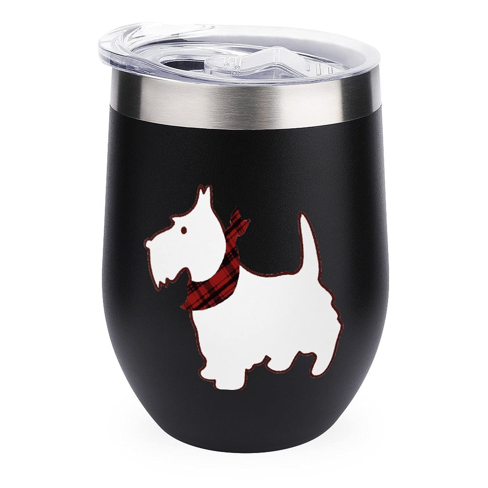 Scottie Dog Vacuum Insulated Stainless Steel Wine Tumbler with Lid - 12oz Stemless Travel Cup for Coffee, Wine & Cold Drinks - Perfect for Picnics, Camping & Office Use (Black, One Size)