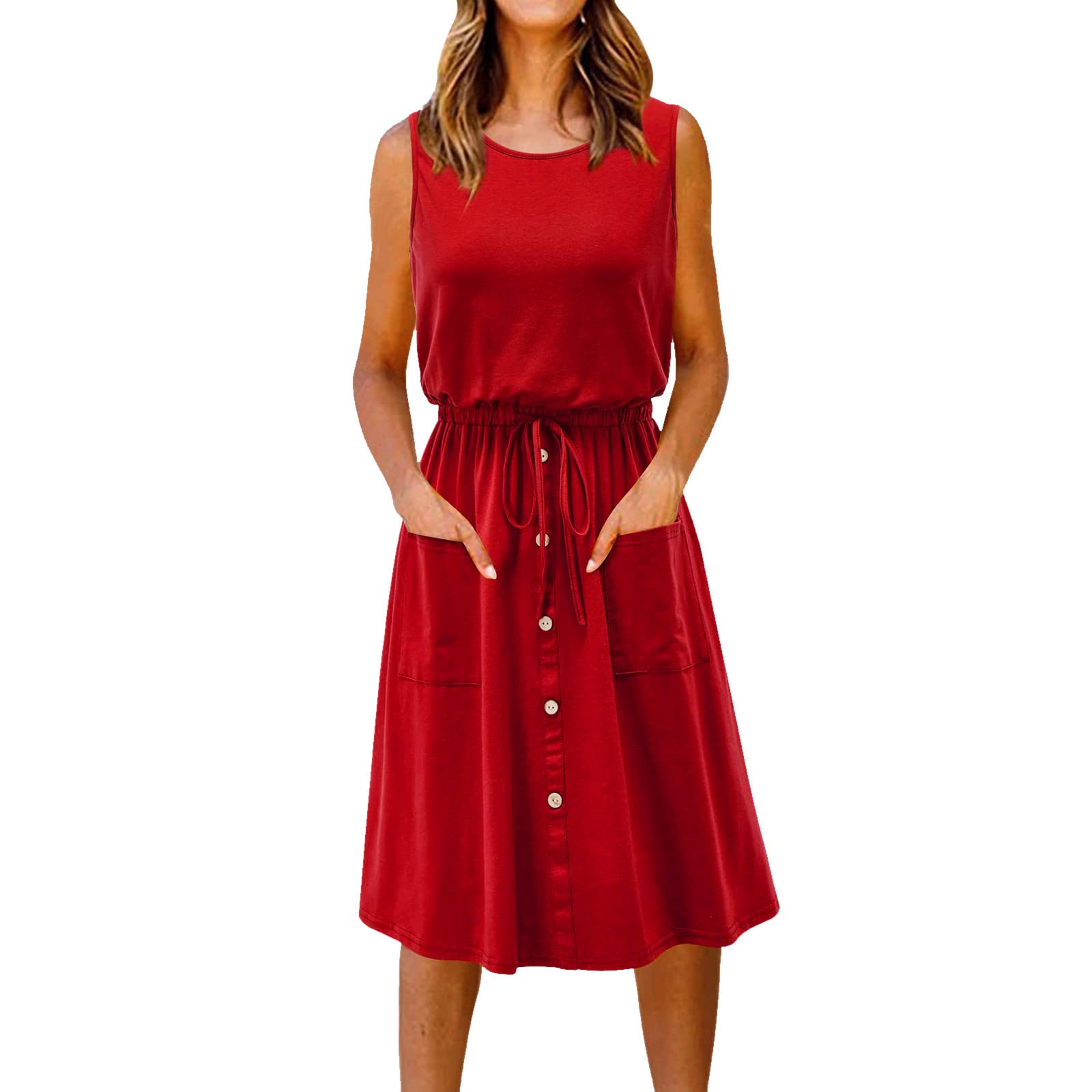 Women's Summer Beach Dress - Strappy Button Pocket Midi Swing Dress for Holiday & Vacation | Perfect for Beach Outings, Pool Parties, and Tropical Getaways