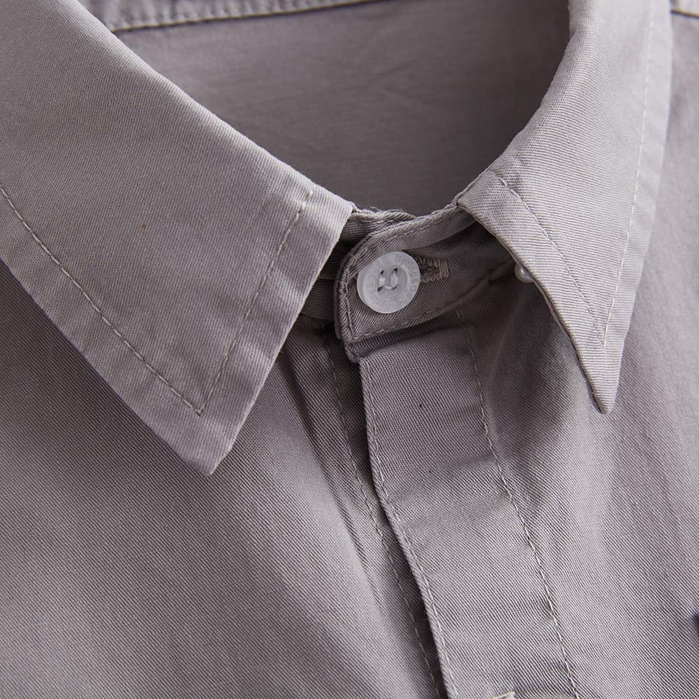 Spring&Gege Boys' Short Sleeve Dress Shirts - Formal Uniform Woven Solid Cotton Shirt for School, Party & Special Occasions
