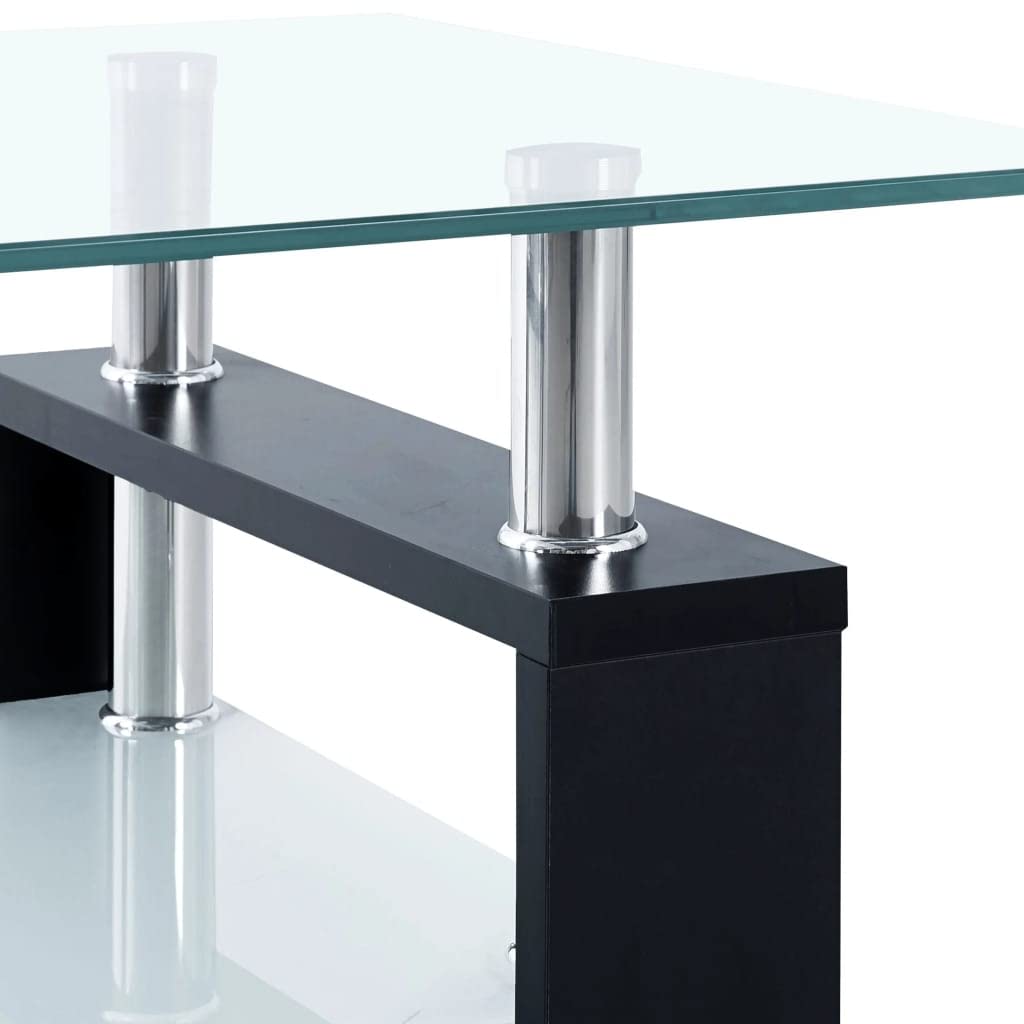 Modern Coffee Table with Storage - 2-Tier Tempered Glass Center Table for Living Room (37.4
