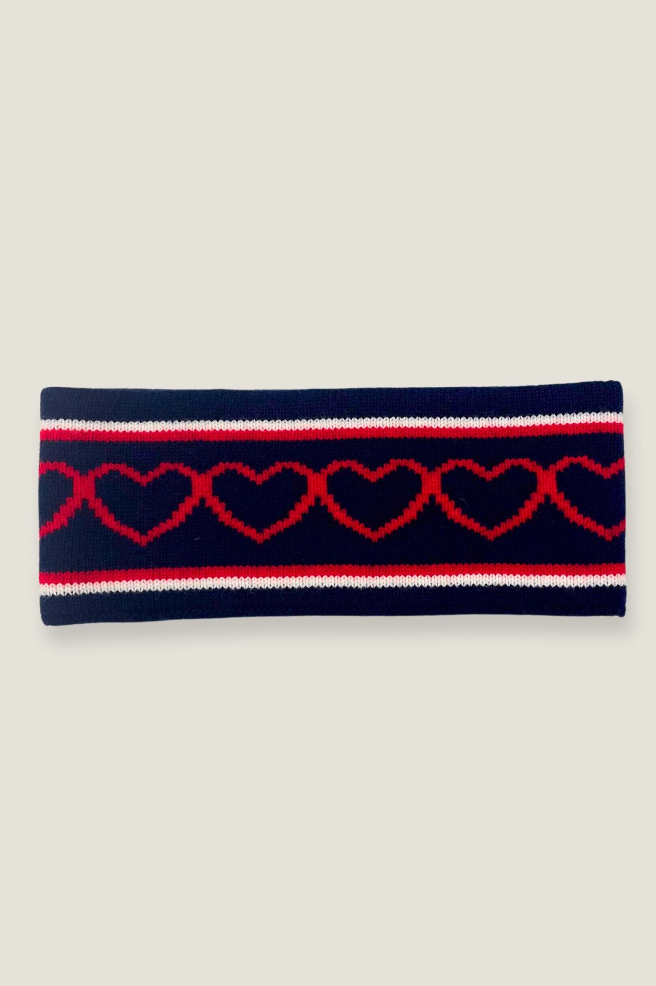 Premium Merino Wool Heart Headband - Soft & Warm Winter Accessory for Women & Girls (Navy/White/Red) | Perfect for Skiing, Running & Outdoor Activities