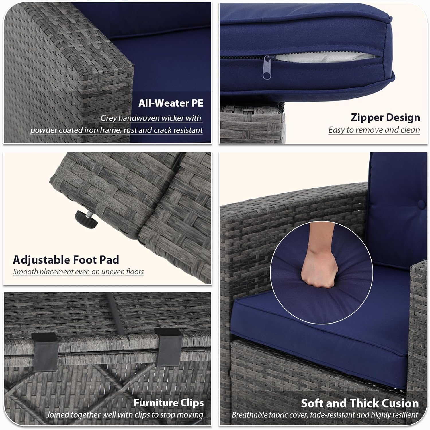 JOIVI 8-Piece Outdoor Patio Furniture Set with Fire Pit Table - Wicker Rattan Sectional Sofa Set with Storage Box & 3 Blue Cushions - Perfect for Garden, Poolside, Backyard, and Outdoor Entertaining