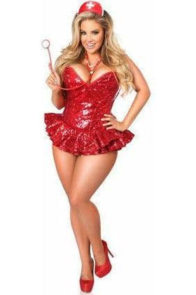 Top Drawer Premium Sequin Nurse Corset Dress Costume (2X) - Sexy Halloween Cosplay & Burlesque Party Outfit