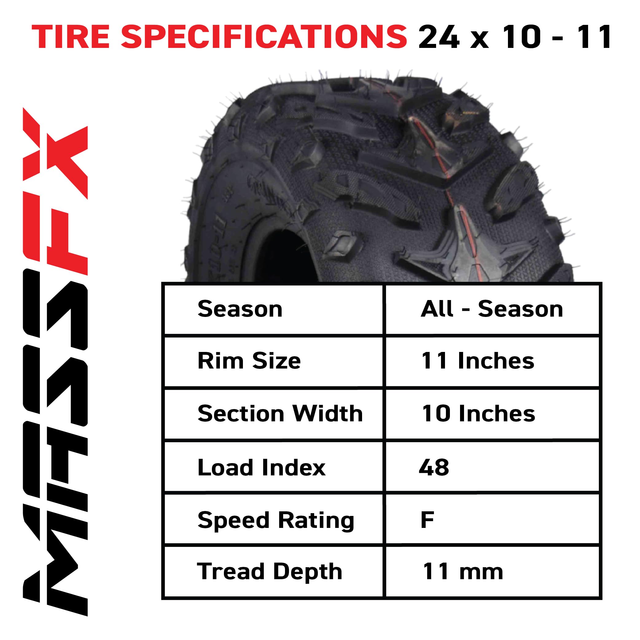 MASSFX Grinder 24x10-11 Rear ATV Tire - 6-Ply Durable Off-Road Tires with Chip & Tear Resistance | Micro Tread Technology for Soft & Hard Terrain | 2-Pack Set for Trail Riding & Mud Adventures
