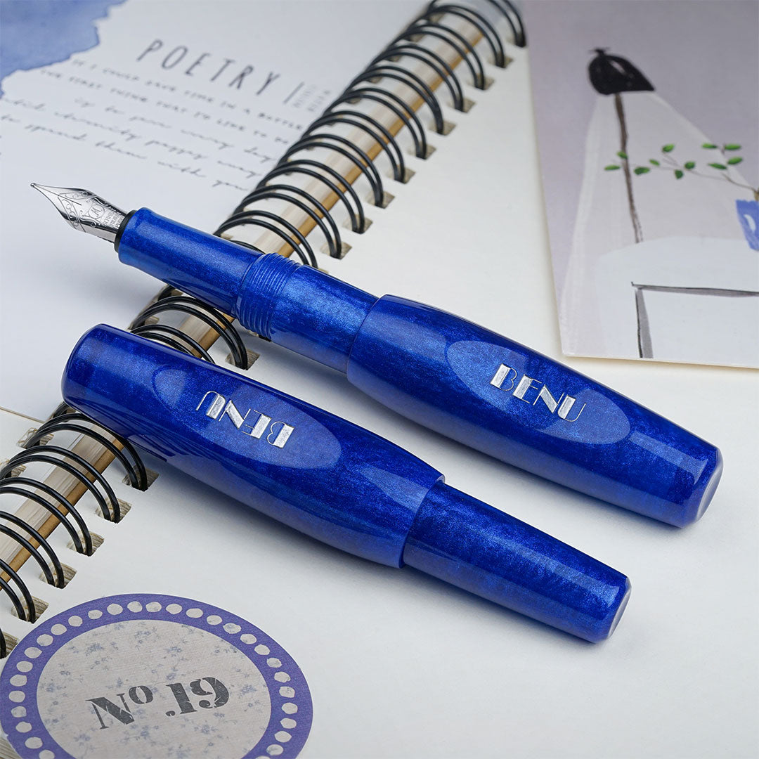Benu Pixie Pocket Fountain Pen - Royal Blue Ink, Fine Nib, Portable Writing Tool for Journaling, Note Taking & Gift Giving
