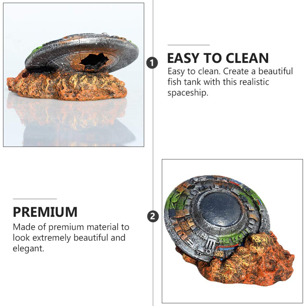 Unique Aquarium UFO Decorations - Crashed Spaceship Resin Ornament for Fish Tank | Perfect for Underwater Scenes & Sci-Fi Themed Aquascaping