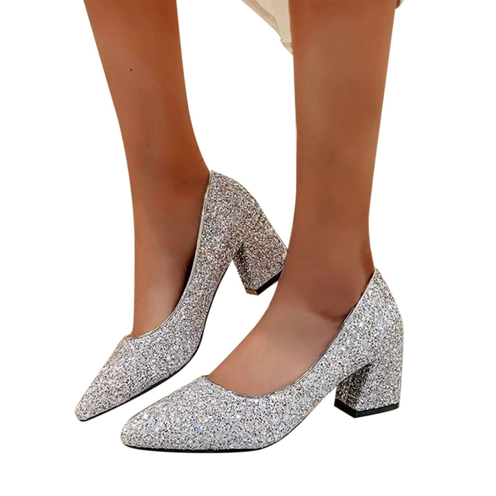 Elegant Women's Chunky Block Heel Pumps - Pointed Toe Slip On Dress Shoes for Wedding, Party & Office | Comfortable Closed Toe High Heels for Women | Perfect for Formal Events, Work & Special Occasions