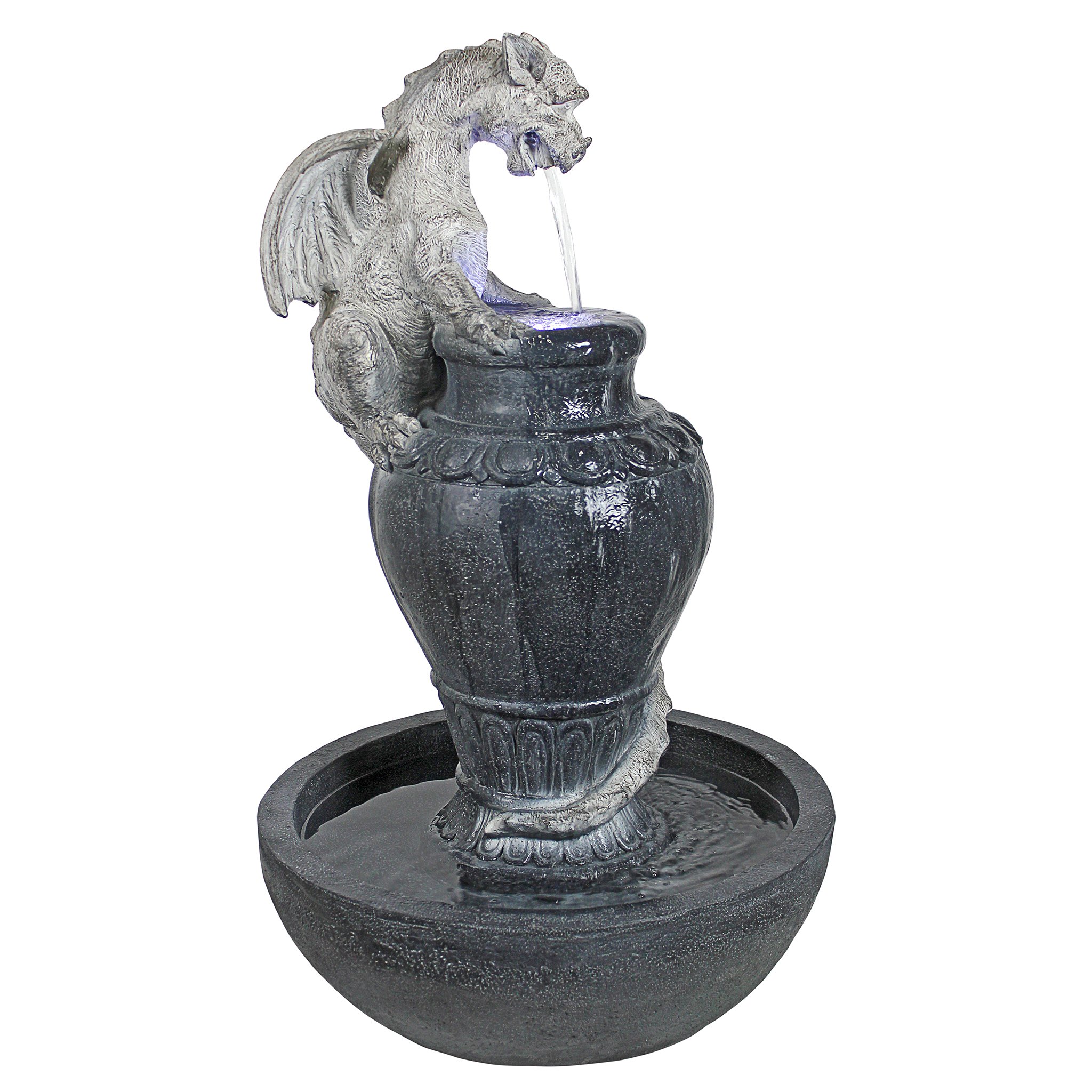 Design Toscano LED Illuminated Viper Dragon Water Fountain - Outdoor Garden Decor with Greystone Finish | Perfect for Patio, Backyard, and Landscape Accent