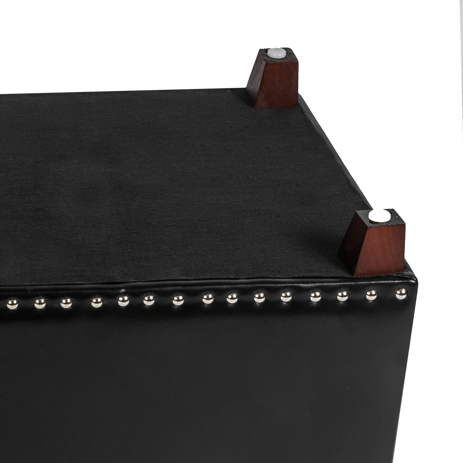 Joveco 47 Inch Tufted Leather Storage Ottoman Bench with Nailhead Trim - Black Footrest Stool for Bedroom, Living Room & Entryway - Multi-Functional Seat & Hidden Storage Space