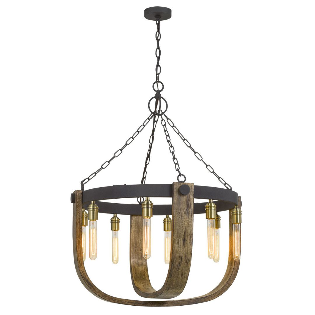 Cal Lighting 60W X 8 Apulia Metal and Wood Chandelier - Modern Farmhouse Ceiling Light Fixture for Dining Room, Living Room, Bedroom, Kitchen & Entryway