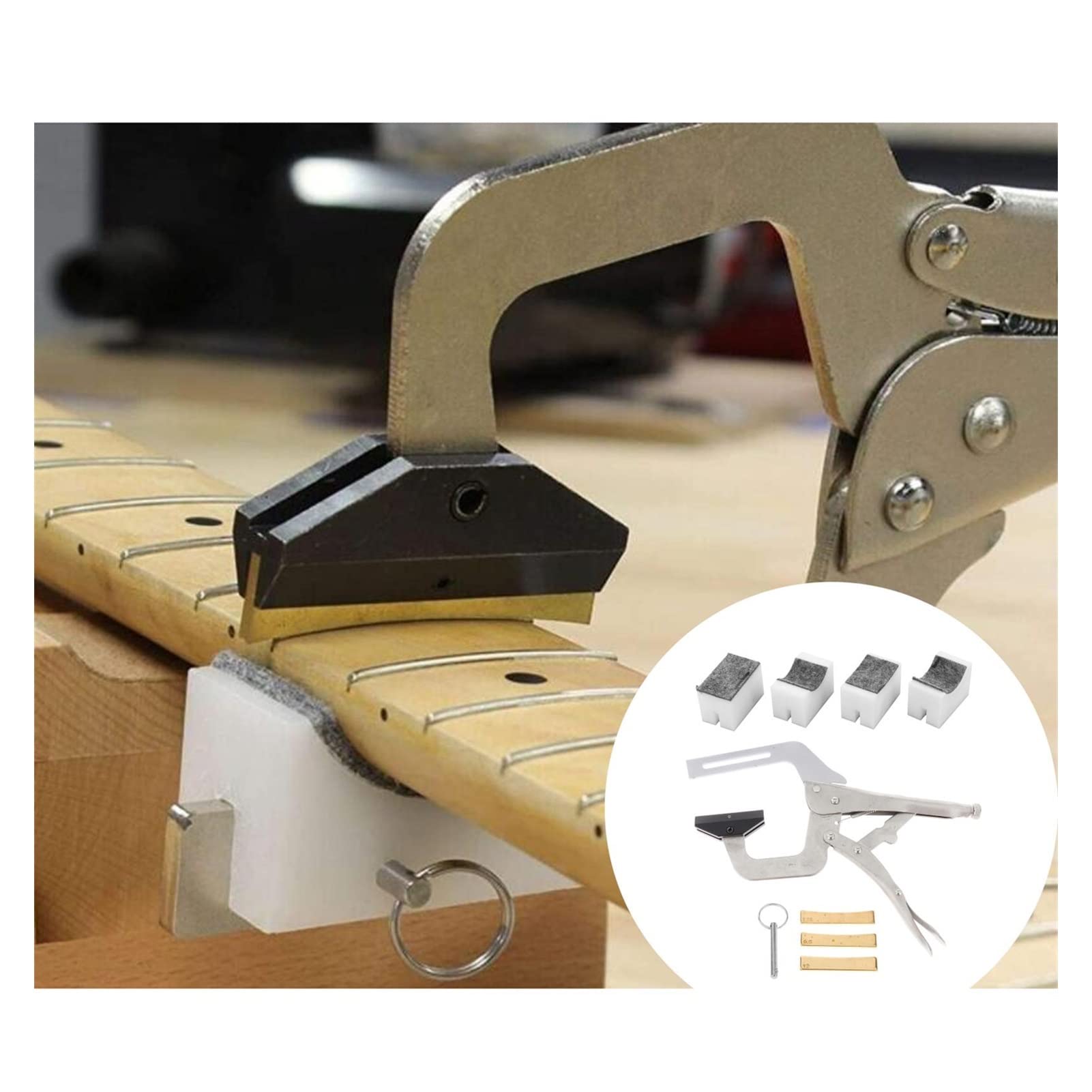 **Professional Luthier Tools Set - 3Pcs Guitar Bass Fingerboard Fret Press Insert Tool with 4Pcs Cauls for Precision Fretwork | Ideal for Guitar Repair, Maintenance & DIY Instrument Building**