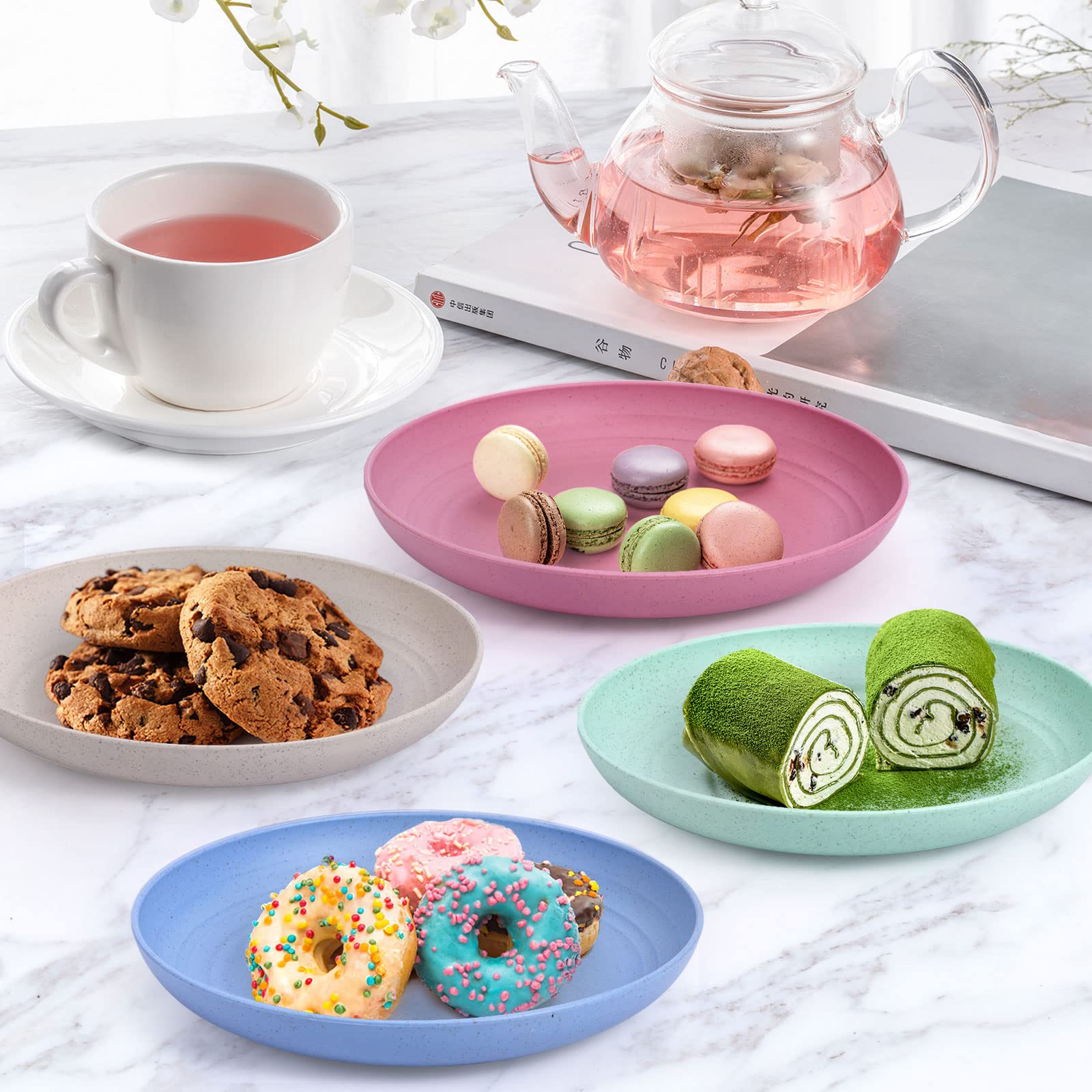Eco-Friendly Wheat Straw Plates Set - 7.8 Inch Unbreakable Dinnerware, Microwave & Dishwasher Safe (4 Pack) - Perfect for Picnics, Camping, Parties & Everyday Use