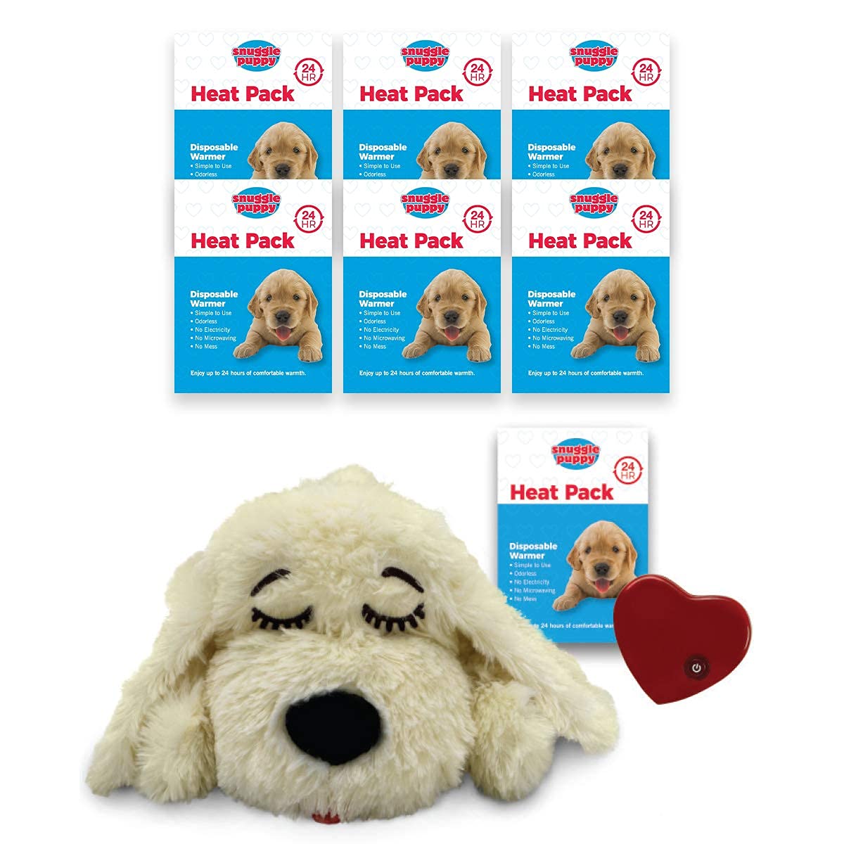 SmartPet Love Snuggle Puppy with Extra Heat Pack Bundle - 6-Pack Pet Heating Pads for Anxiety Relief & Comfort | Perfect for Puppies, Dogs, and Anxious Pets at Home or Travel