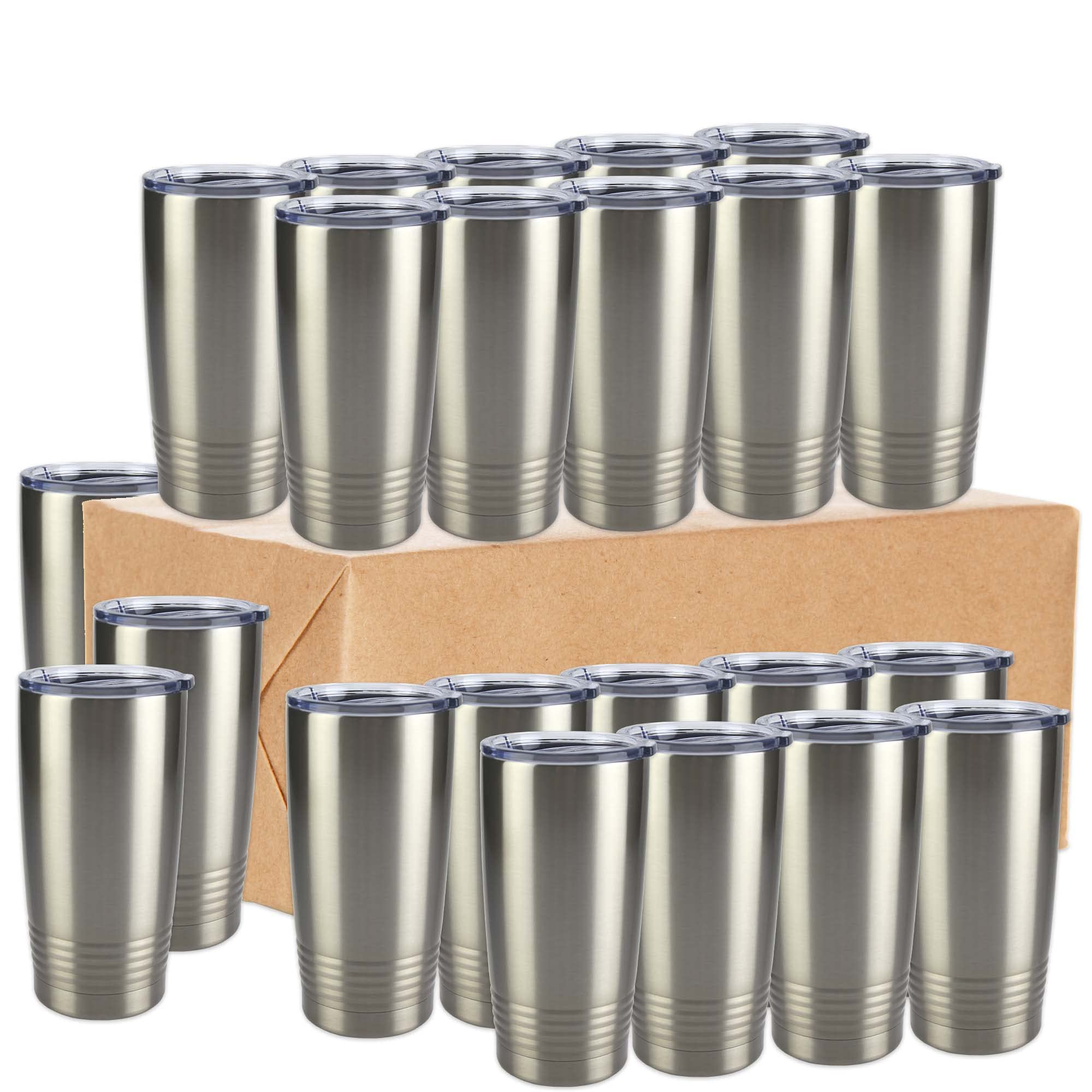 LumaSteel 20 oz Sublimation Tumbler - Stainless Steel Insulated Coffee Cup with Clear Lid - Heat Transfer Blank Mug for Custom Designs - Perfect for Travel, Office & Gifts (24 Pack, Silver)
