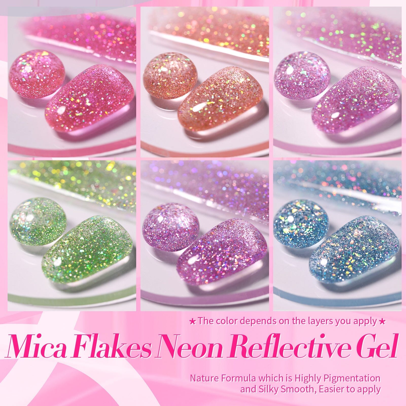 Reflective Gel Nail Polish Set with Mica Flakes - Neon #01 (7ml) for Stunning Nail Art & UV/LED Manicures - Perfect for Parties, Holidays & Special Occasions