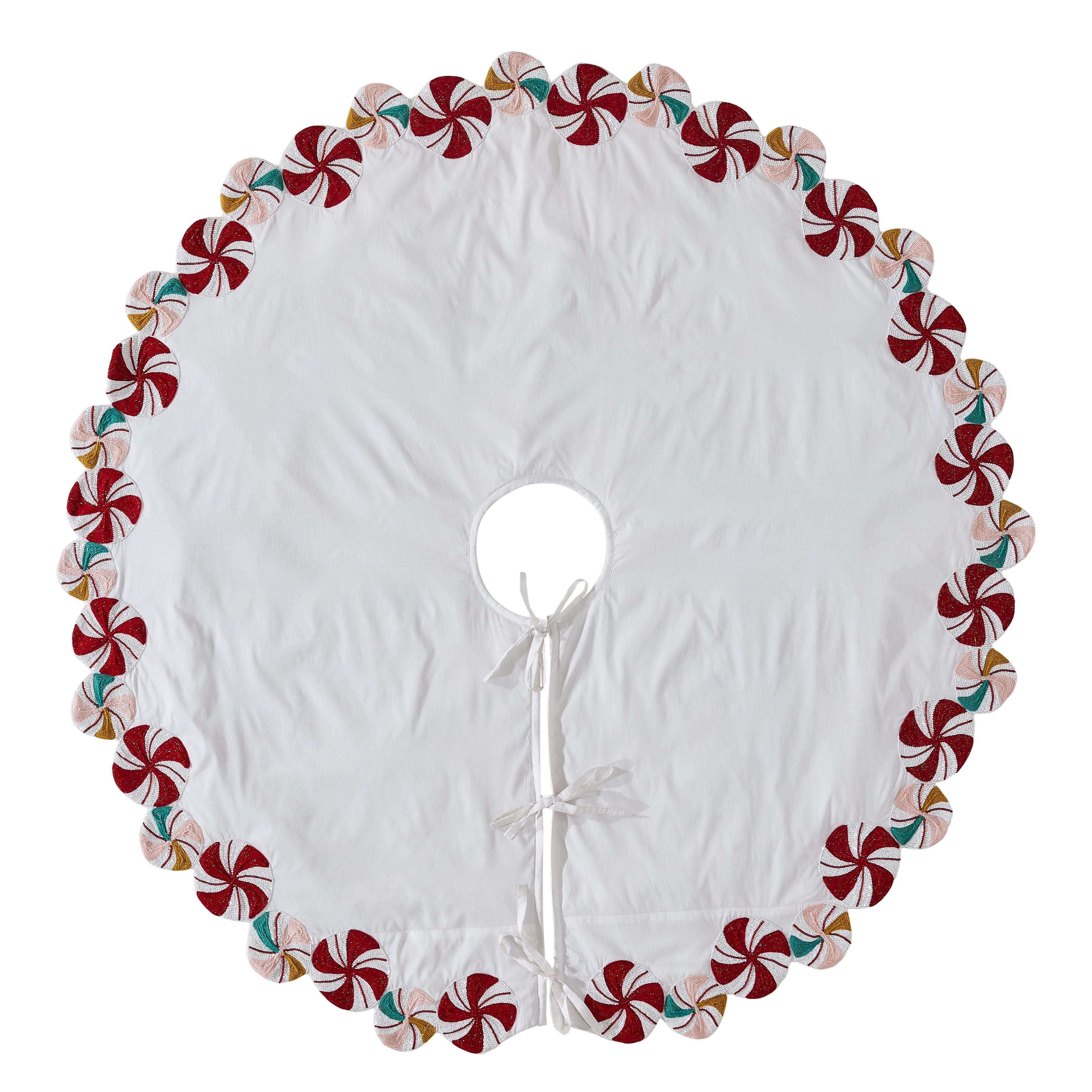 Handmade Candy Swirl Beaded Christmas Tree Skirt - Elegant Holiday Decor for Xmas Tree Base | Perfect for Festive Home Decorations & Gift Giving