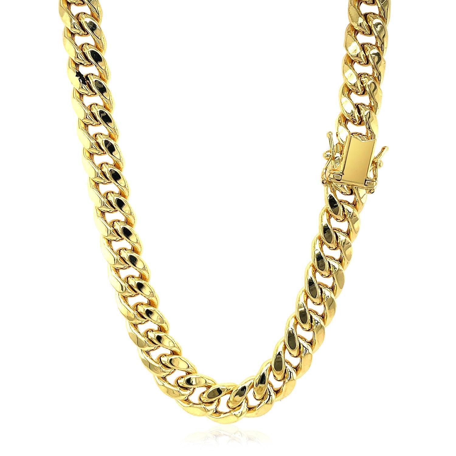 14K Yellow Gold 9.0mm Semi-Solid Miami Cuban Link Chain for Men - Durable Luxury Necklace for Everyday Wear, Gifts & Special Occasions