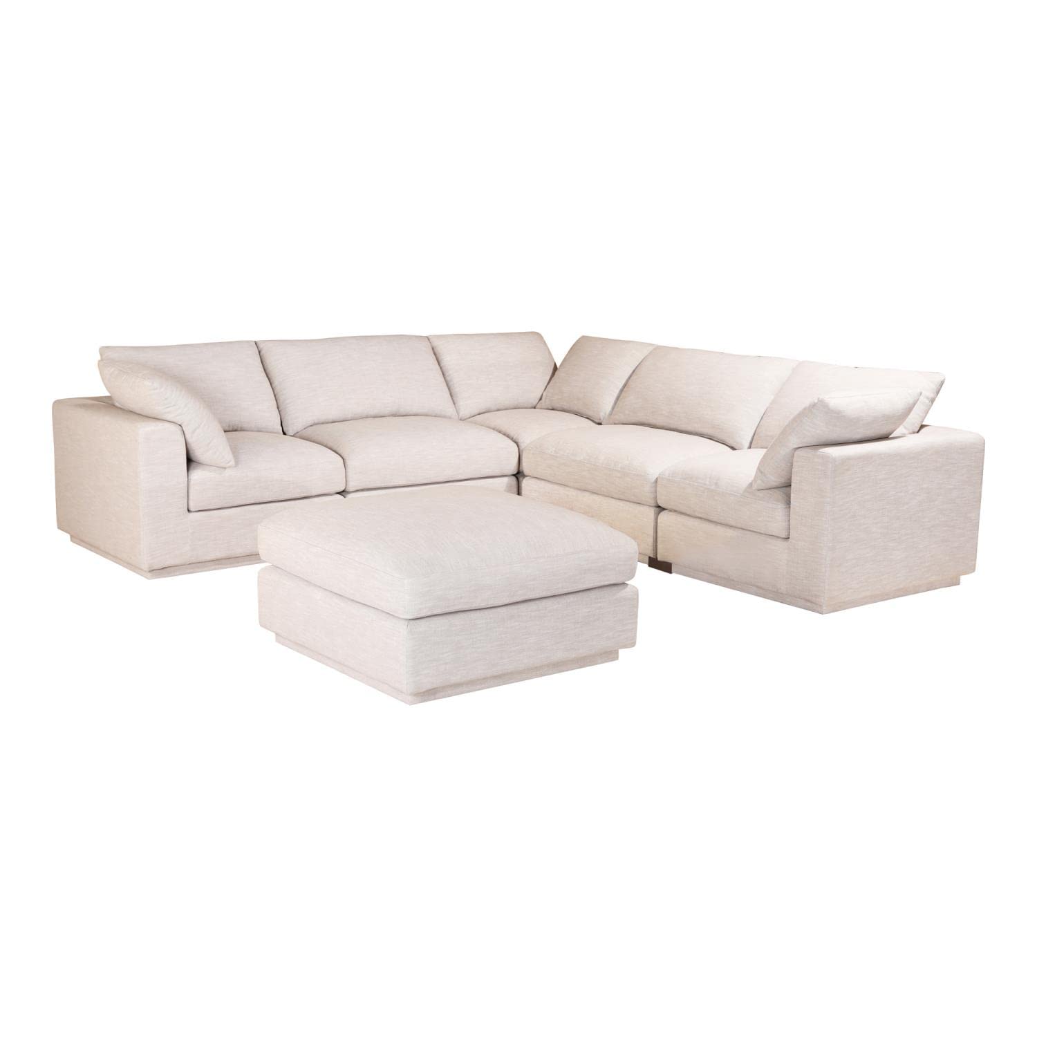Moe's Home Collection Justin Signature Modular Sectional Sofa - Light Grey Fabric - Modern L-Shaped Couch for Living Room, Family Room & Home Theater