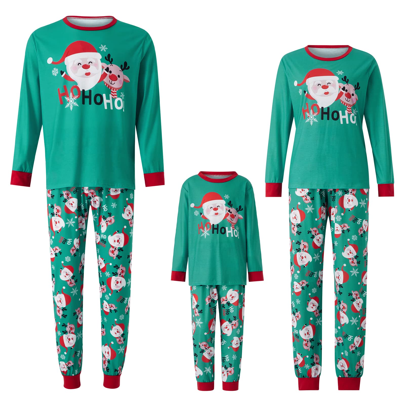 Santa Deer Print Matching Christmas Pajamas Set for Family - Holiday Sleepwear Outfit for Adults & Kids (Green, Size 9 Years) | Cozy Xmas Eve, Family Photos & Festive Gift