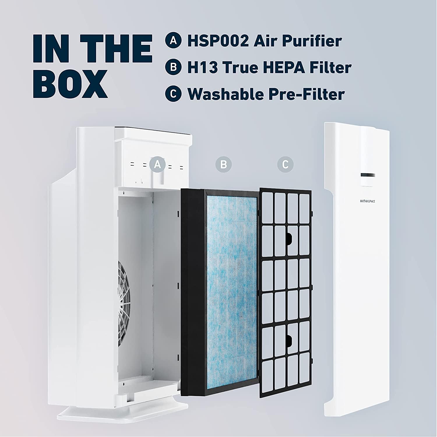 HATHASPACE HSP002 True HEPA Air Purifier for Home - 99.9% Dust, Smoke, Pet Dander, Odor & VOC Removal - Covers 1500 Sq. Ft - Quiet Air Cleaner with Smart Sensor - Ideal for Bedroom, Living Room & Large Spaces - Perfect for Allergy & Asthma Relief